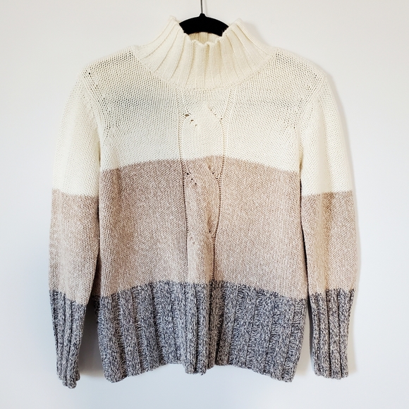 Liz Claiborne Sweaters - Meg Allen from Liz Claiborne Funnel Neck Color Block Cable Knit Sweater